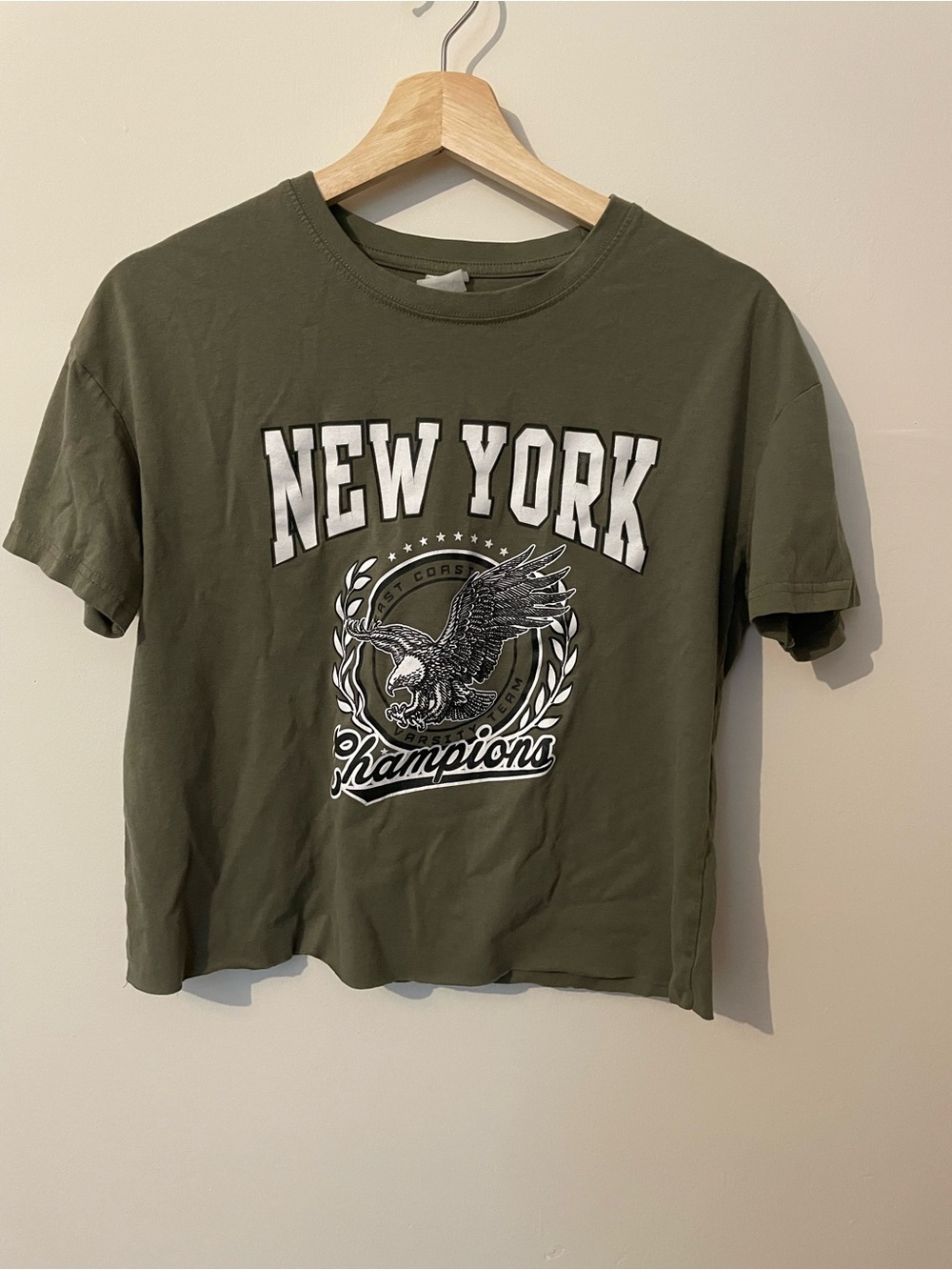 New York Champions Olive Green Graphic Crop Tee